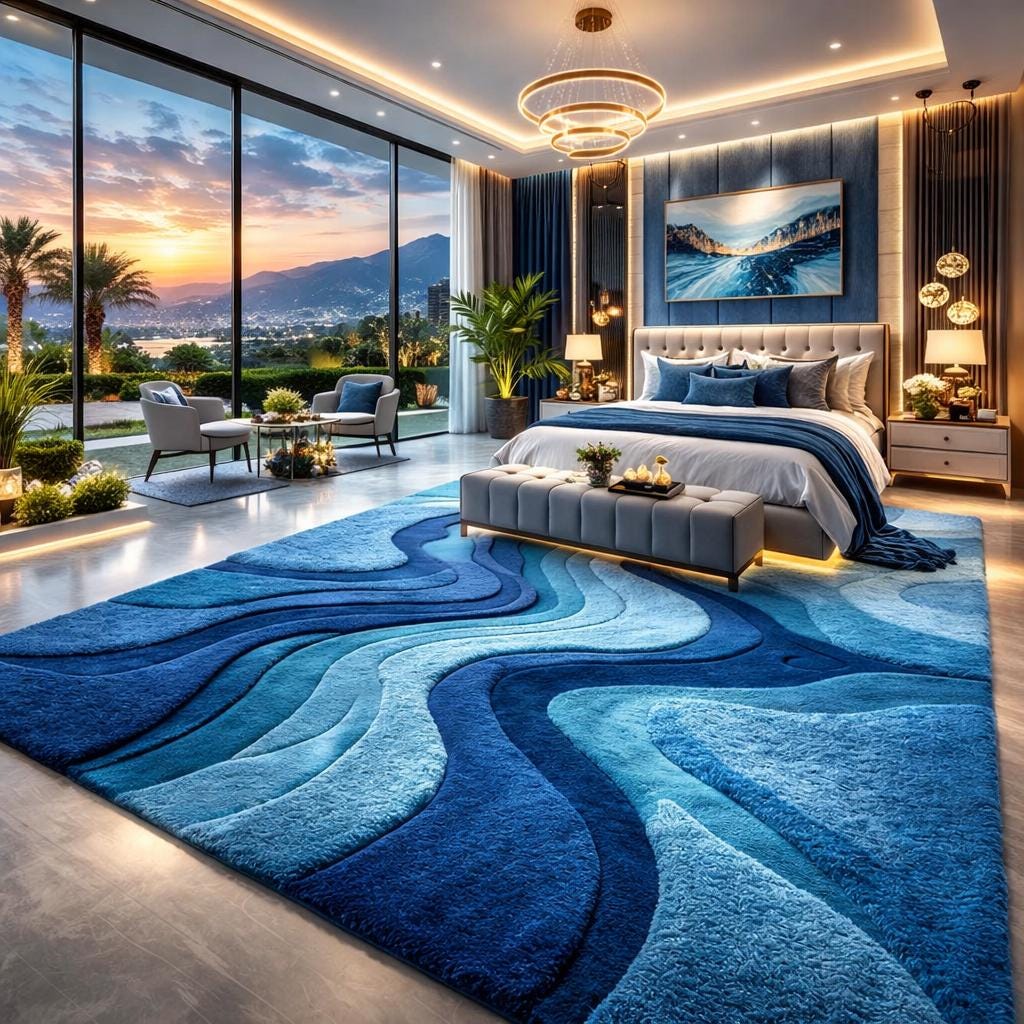 8x10-hand Tufted New Zealand Wool Blue Wave Abstract Rug – Modern ...