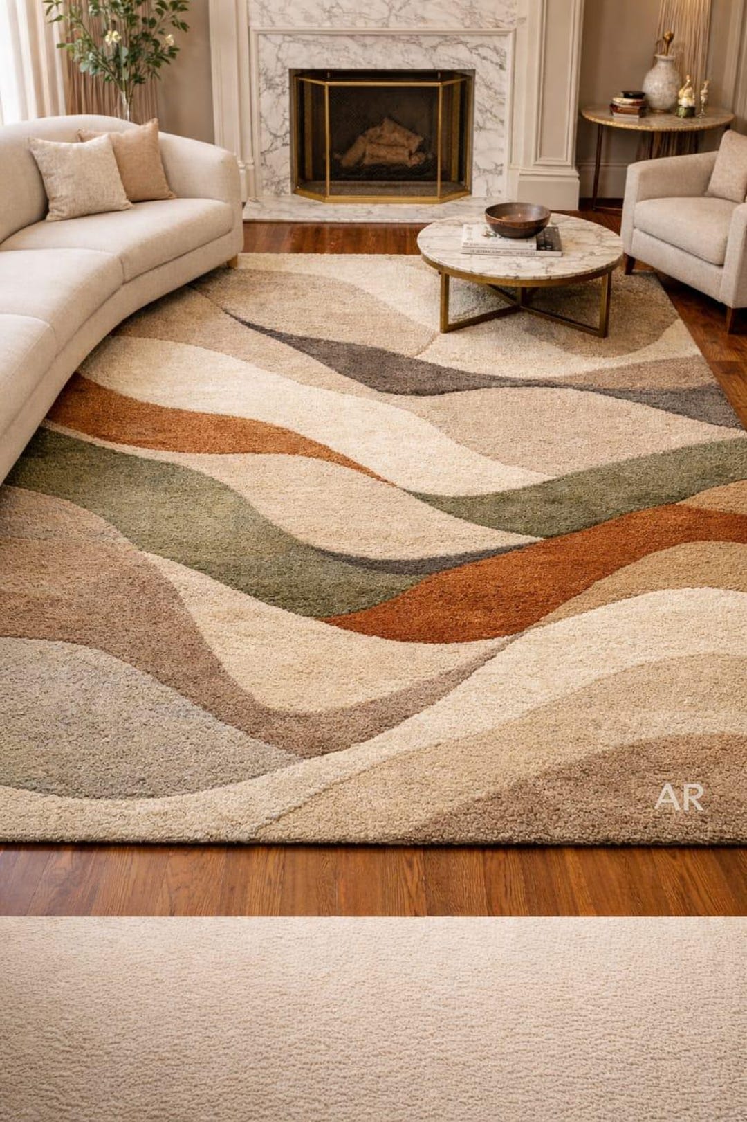 Hand Tufted Wool Area Rug, Modern Abstract Wave, Neutral Earth Tones - Etsy
