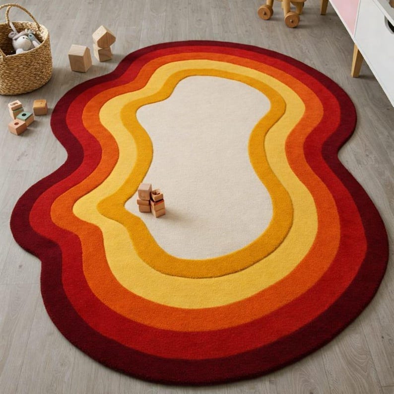 Retro Rainbow Irregular Wool Rug, Hand Tufted Kids Playroom Carpet - Etsy