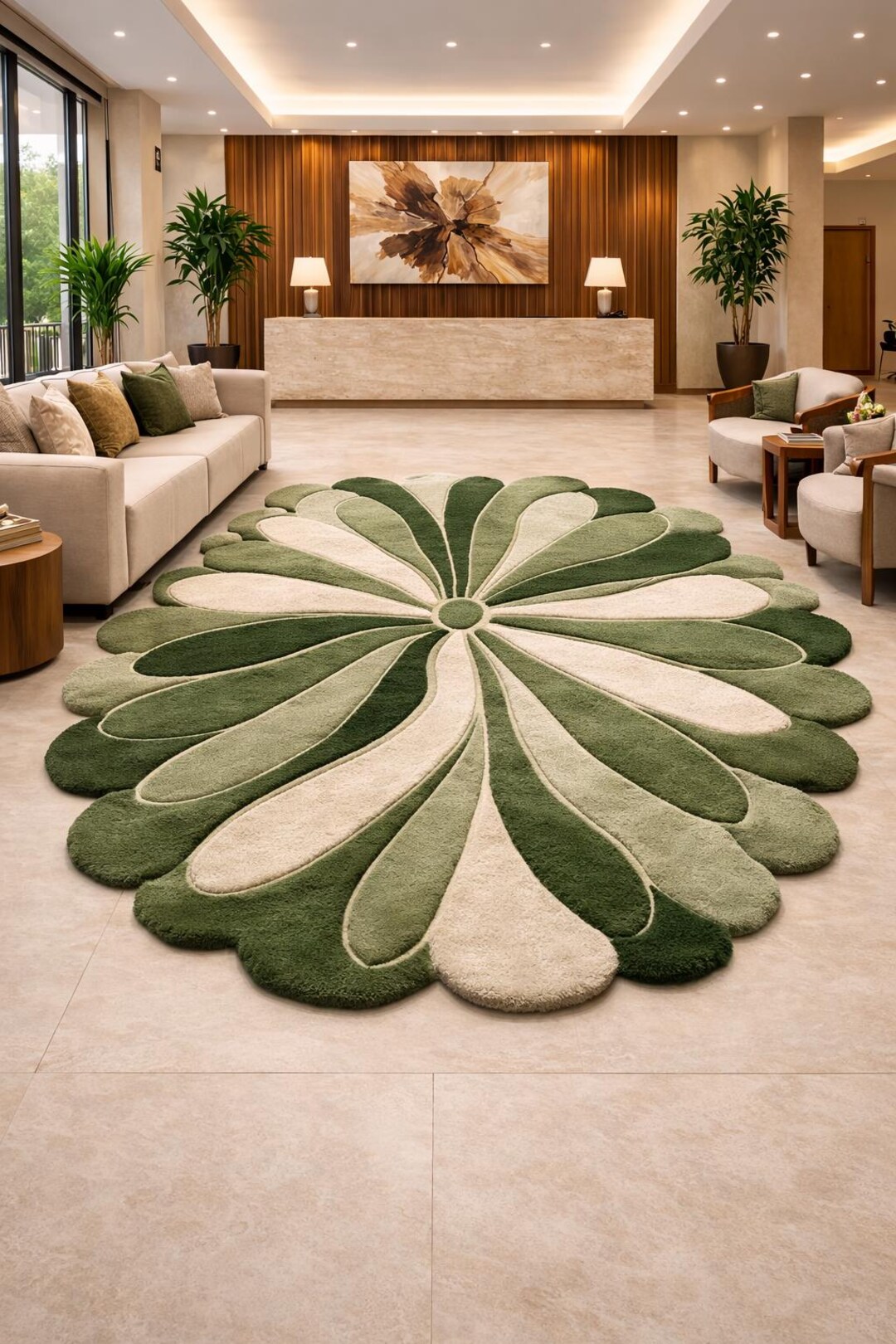 Hand Tufted Wool Flower Rug, Green Botanical Statement Area Rug - Etsy