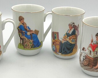 Norman Rockwell Museum Cups- Vintage Mugs collection: Set of Four