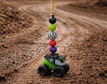 Mini Monster Truck Keychain: Diaper Bag, Stroller tag, and Backpack Accessory.