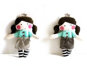 Princess doll with silver crown stuffed toy stuffed doll plushie softie reversible skirt black white stripe turquoise blue 12.5 inch 32 cm