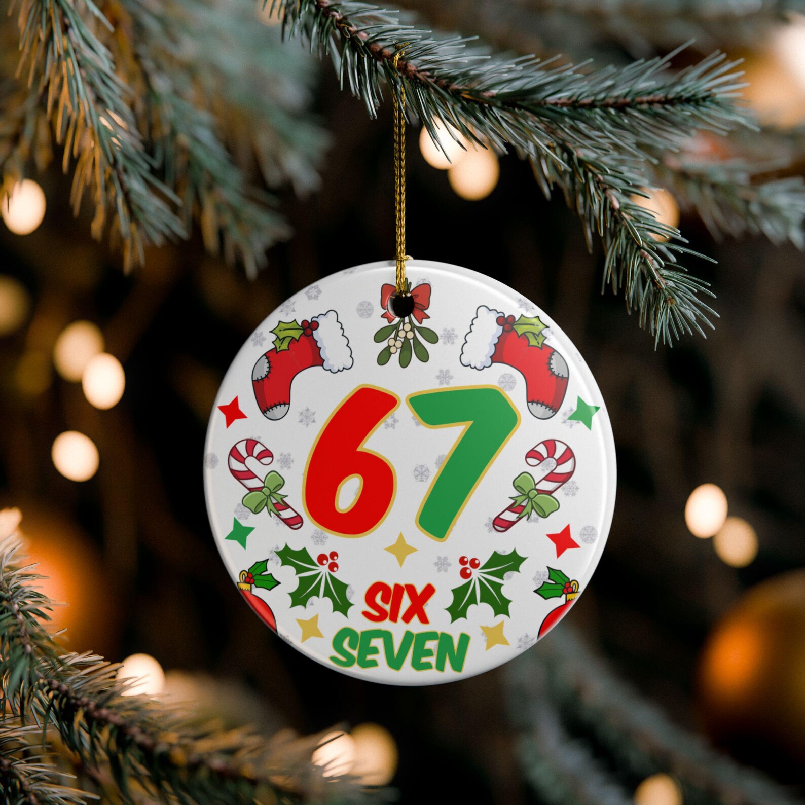 Discover 67 Christmas Ceramic Ornament - Six Seven Meme Holiday Decoration Gift Xmas Tree