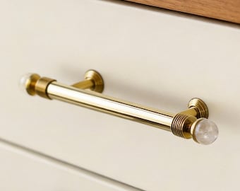 Natural Crystal Drawer Pulls, Knobs for Dresser , Brass Wardrobe & Cabinet Handles