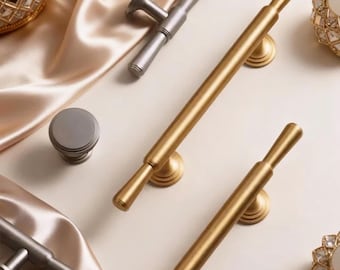 Brass Cabinet Pull, Sleek Brass Handles, Drawer Hardware