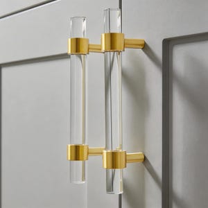 Acrylic And Brass Cabinet Pull, Modern Minimalist Drawer Knob, Transparent Hardware For Wardrobe Wine Cupboard Storage