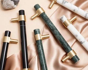 Natürliche Marmorknäufe, Messingschrankgriffe, einstellbarer Lochabstand