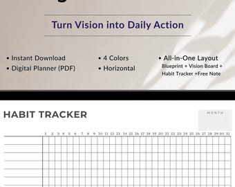 Minimal Digital Habit Tracker PDF : Goal Setting Planner, Daily Routine Organizer, GoodNotes Template
