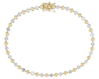 Moissanite Bracelet, 14K Yellow Gold, Sterling Silver, Two Prong Tennis Bracelet