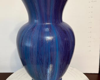 Unique Hand Painted, Large Blue Glass Vase, Mother's Day Gift
