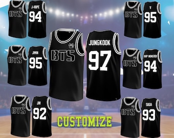 Camisa de basquete personalizada do BTS Kpop, produto unissex para fãs, camisa do SUGA, nome e número personalizados para fãs e jogadores de todas as idades do BTS, camisa para shows de Kpop.
