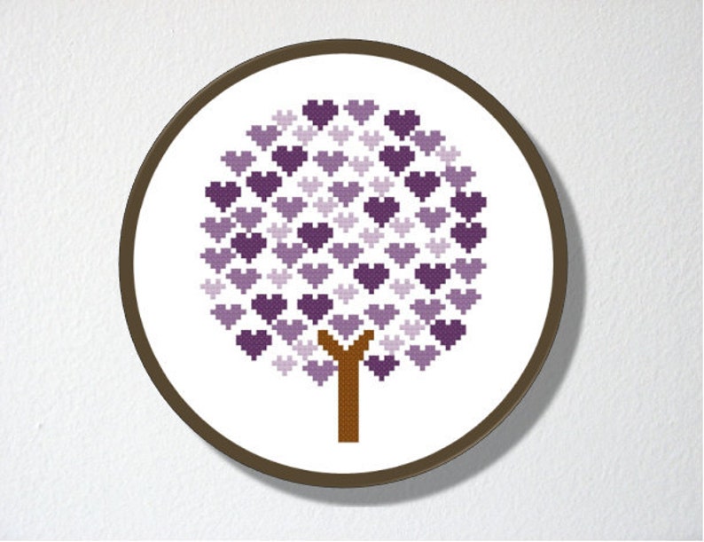 Counted Cross stitch Pattern PDF. Instant download. Deciduous Tree of Hearts. Includes easy beginner instructions. image 4