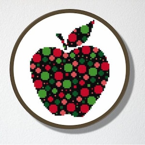 Counted Cross stitch Pattern PDF. Instant download. Psychedelic Apple. Includes easy beginner instructions. image 2