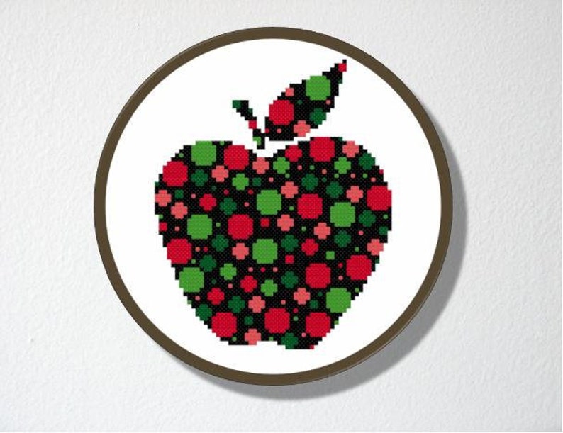 Counted Cross stitch Pattern PDF. Instant download. Psychedelic Apple. Includes easy beginner instructions. image 2