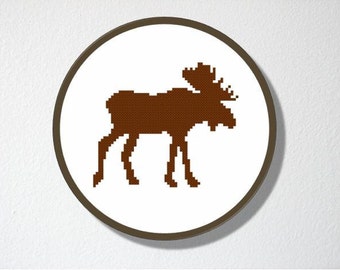 Counted Cross stitch Pattern PDF. Instant download. Moose Silhouette. Includes easy beginner instructions.