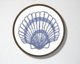 Counted Cross stitch Pattern PDF. Instant download. Shell. Includes easy beginner instructions.