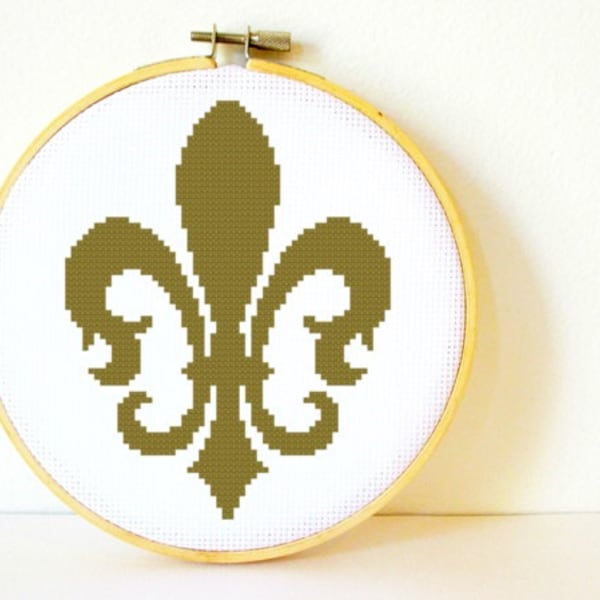 Counted Cross stitch Pattern PDF. Instant download. Fleur-de-lis. Includes easy beginners instructions.