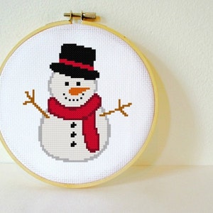 Counted Cross stitch Pattern PDF. Instant download. Snowman. Includes easy beginner instructions. image 1