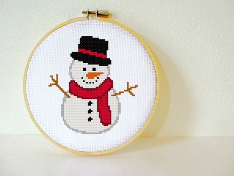 Counted Cross stitch Pattern PDF. Instant download. Snowman. Includes easy beginner instructions. image 1