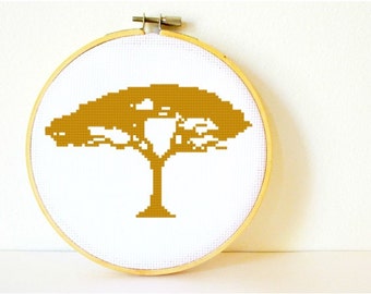 Counted Cross stitch Pattern PDF. Instant download. African Tree Silhouette. Includes easy beginner instructions.