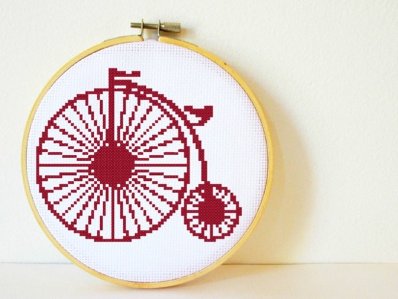 Counted Cross stitch Pattern PDF. Instant download. Penny Farthing. Includes easy beginners instructions. image 1