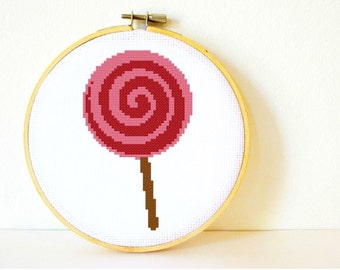 Counted Cross stitch Pattern PDF. Instant download. Lollipop. Includes easy beginners instructions.