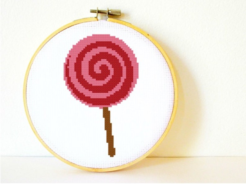 Counted Cross stitch Pattern PDF. Instant download. Lollipop. Includes easy beginners instructions. image 1