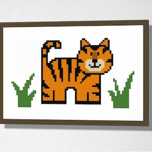 Counted Cross stitch pattern PDF. Instant download. Cute Tiger. Includes easy beginner instructions. image 1