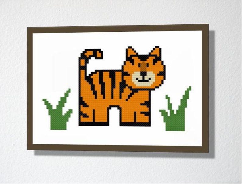 Counted Cross stitch pattern PDF. Instant download. Cute Tiger. Includes easy beginner instructions. image 1