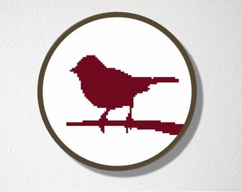 Counted Cross stitch Pattern PDF. Instant download. Sparrow Silhouette. Includes easy beginner instructions.