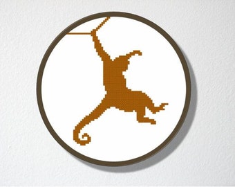 Counted Cross stitch Pattern PDF. Instant download. Monkey Silhouette. Includes easy beginner instructions.