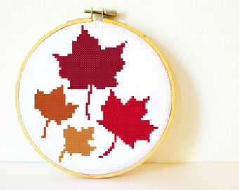 Counted Cross stitch Pattern PDF. Instant download. Maple Leaves. Includes easy beginners instructions.