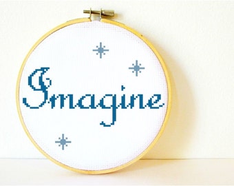 Counted Cross stitch Pattern PDF. Instant download. Imagine. Includes easy beginner instructions.