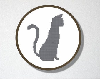 Counted Cross stitch Pattern PDF. Instant download. Cat Silhouette. Includes easy beginner instructions.