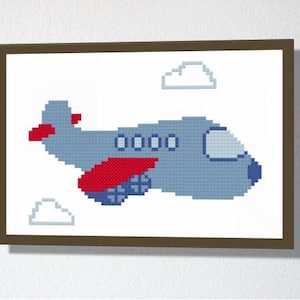 Counted Cross stitch Pattern PDF. Instant download. Cute Plane. Includes easy beginners instructions. image 1