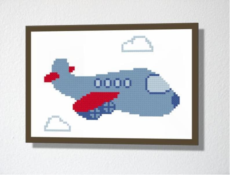 Counted Cross stitch Pattern PDF. Instant download. Cute Plane. Includes easy beginners instructions. image 1