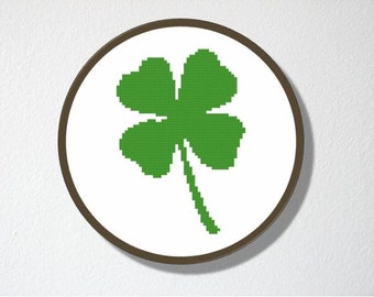 Counted Cross stitch Pattern PDF. Instant download. Four leaf Clover. Includes beginner instructions.