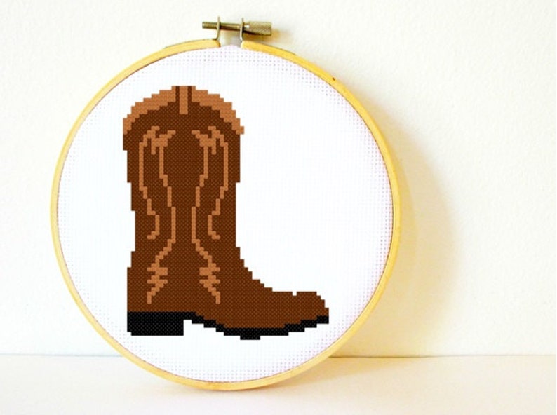 Counted Cross stitch Pattern PDF. Instant download. Cowboy Boot. Includes easy beginner instructions. image 1