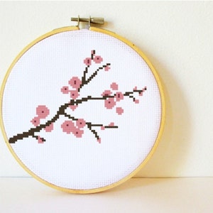 Counted Cross stitch Pattern PDF. Instant download. Cherry Blossom. Includes easy beginner instructions. image 1