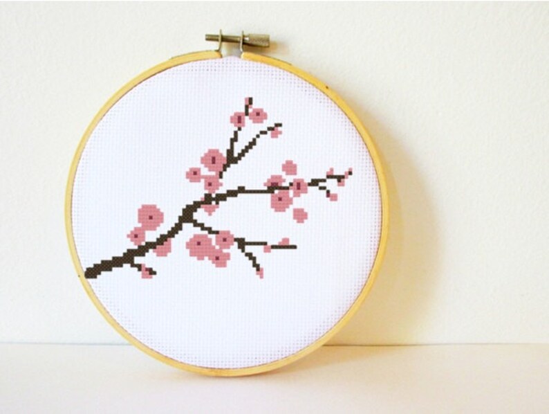 Counted Cross stitch Pattern PDF. Instant download. Cherry Blossom. Includes easy beginner instructions. image 1