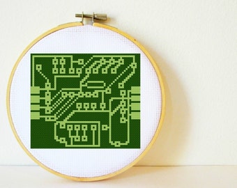 Cross stitch Pattern PDF. Instant download. Circuit Board. Includes easy beginners instructions.