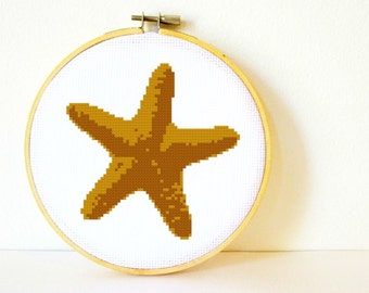 Counted Cross stitch Pattern PDF. Instant download. Starfish. Includes easy beginner instructions.