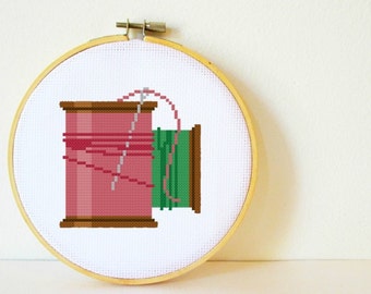 Counted Cross stitch Pattern PDF. Instant download. Cotton Spools. Includes easy beginners instructions.