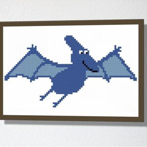 Counted Cross stitch PDF Pattern. Instant download. Pterodactyl Dinosaur. Includes easy beginners instructions. image 1