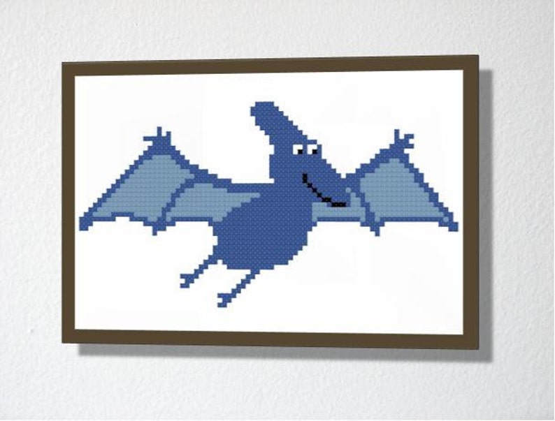 Counted Cross stitch PDF Pattern. Instant download. Pterodactyl Dinosaur. Includes easy beginners instructions. image 1