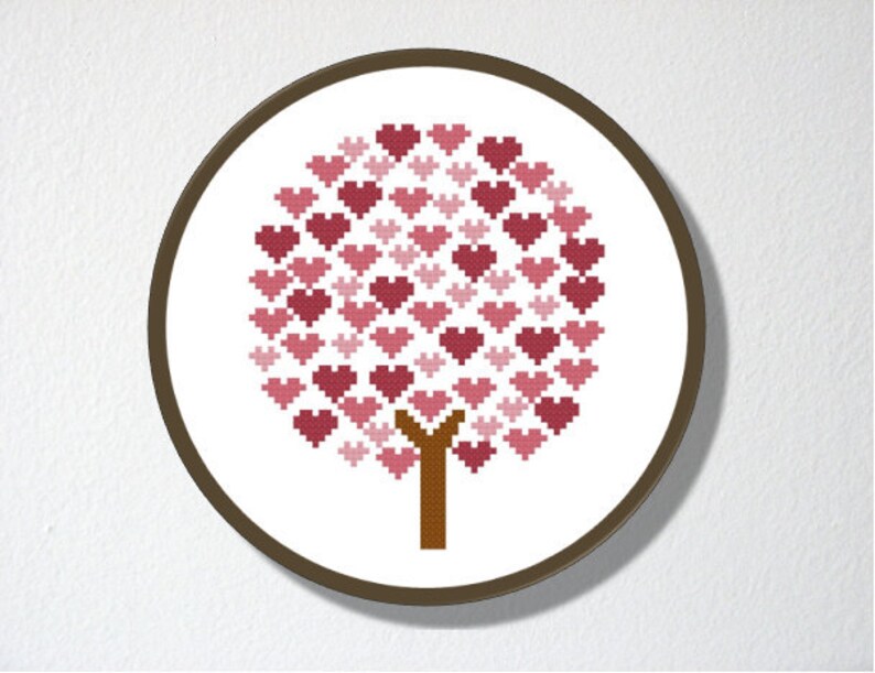 Counted Cross stitch Pattern PDF. Instant download. Deciduous Tree of Hearts. Includes easy beginner instructions. image 3