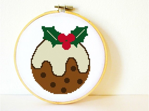 Counted Cross stitch Pattern PDF. Instant download. Christmas Pudding.  Includes easy beginner instructions.