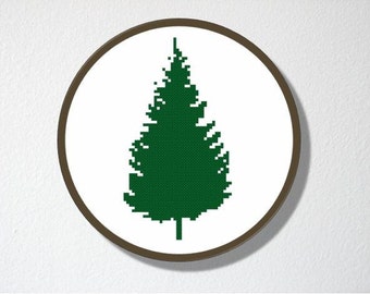 Counted Cross stitch Pattern PDF. Instant download. Pine Tree Silhouette. Includes easy beginner instructions.