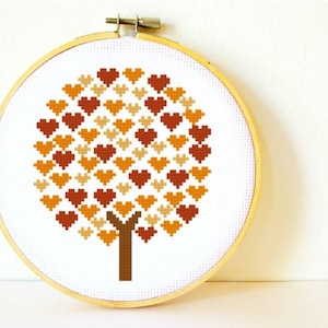Counted Cross stitch Pattern PDF. Instant download. Deciduous Tree of Hearts. Includes easy beginner instructions. image 1